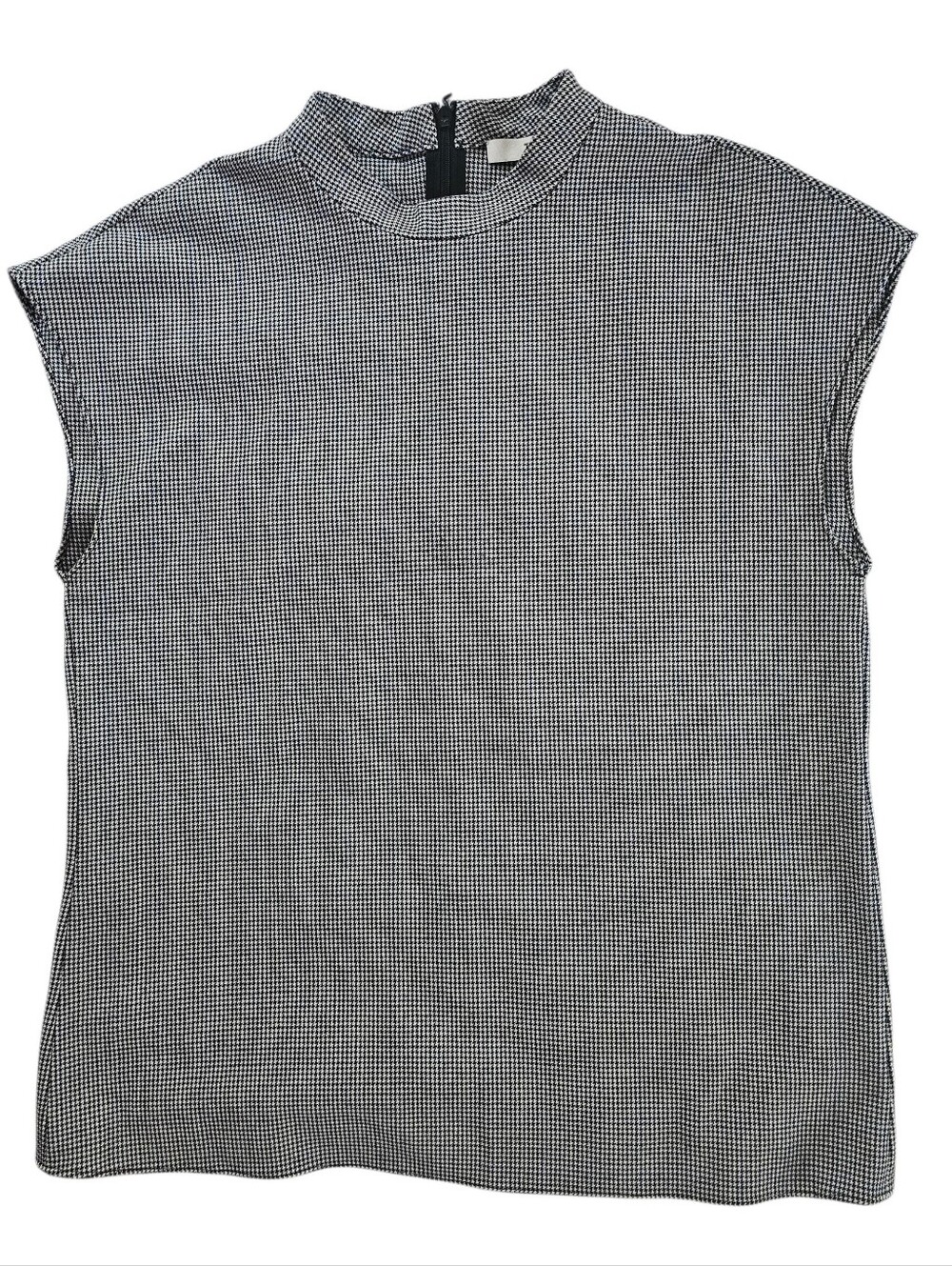 Tibi Black and White Micro-Check Sleeveless Mock Neck Tank